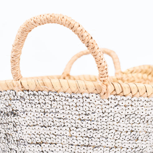Mini Grey Sequin Basket ✨ - Chic Sparkling Tote for Gifts & Everyday Elegance